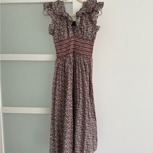 OPT Medium Floral Ruffle Shoulders Smocked Maxi Dress